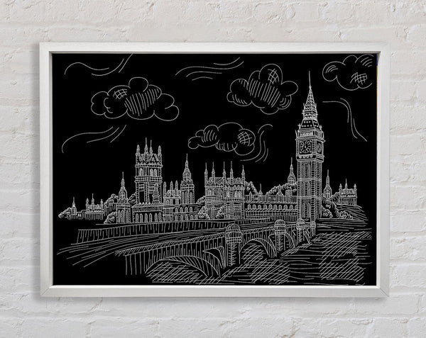 Houses Of Parliament And Big Ben Outline Framed Print