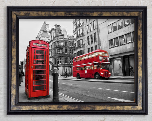 Double Decker Red Bus Through The Streets Framed Print