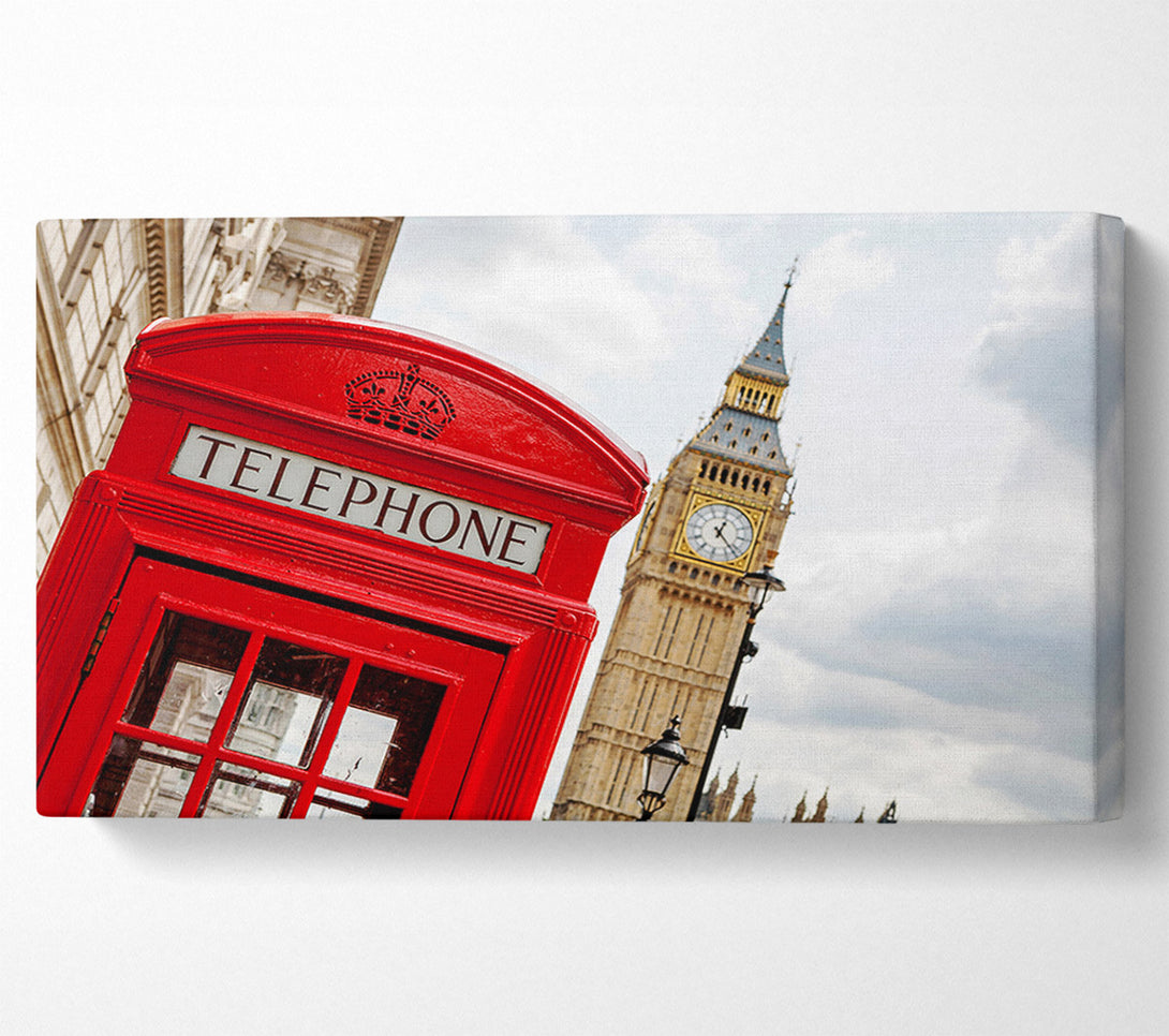  A Canvas Print of Red Telephone Box Next To Big Ben Canvas Print
