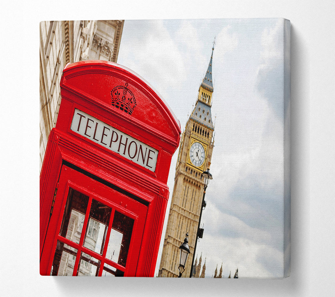  A Canvas Print of Red Telephone Box Next To Big Ben Canvas Print