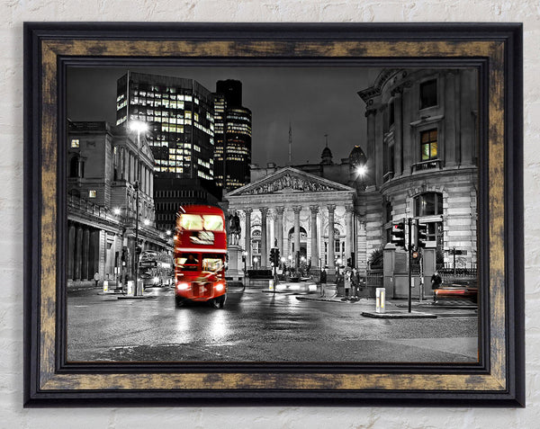 Red Bus In The Heart Of The City Framed Print