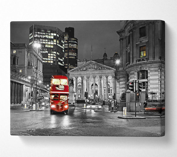 Red Bus In The Heart Of The City Canvas Art