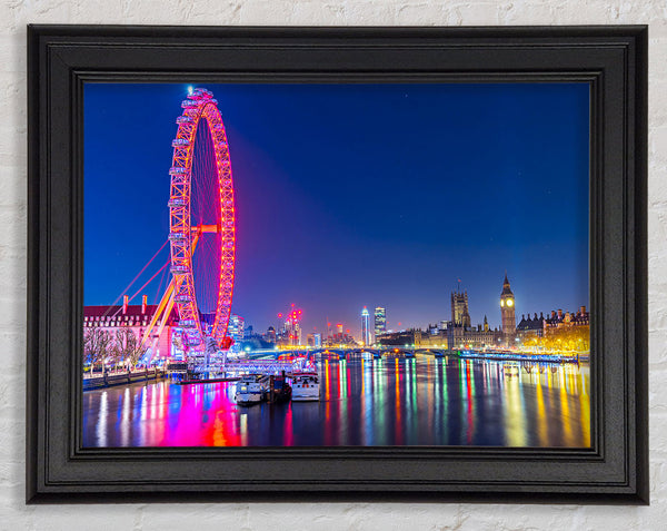 London Eye Rainbow Thames At Night Framed Print