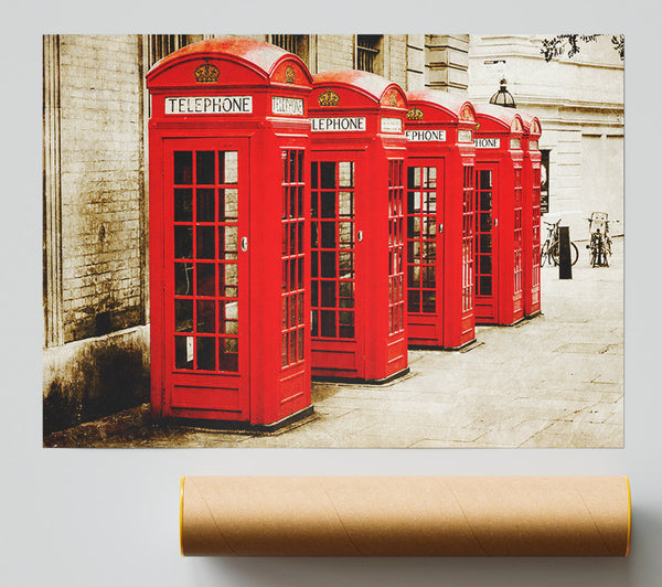 Red London Phone Boxes Print