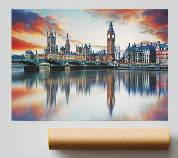 Stunning Reflections Of The Houses Of Parliament Print