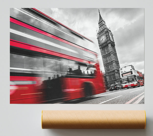 Iconic Red Bus Passed Big Ben Poster