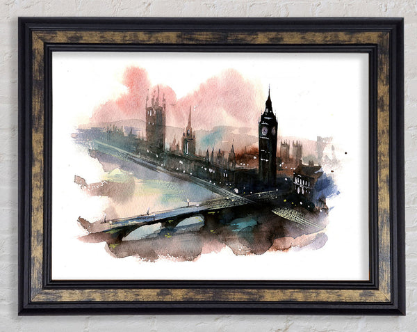 Watercolour Big Ben Houses Of Parliament Framed Print
