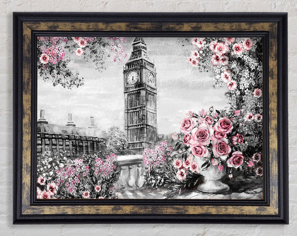 Big Ben Pink Roses Framed Print