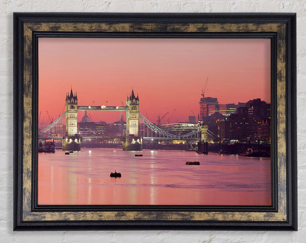 Pink Nights Through The Tower Bridge Framed Print