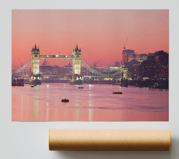 Pink Nights Through The Tower Bridge Poster