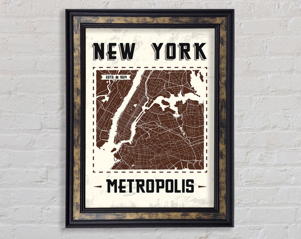 Retro map Of The City 9 Framed Print
