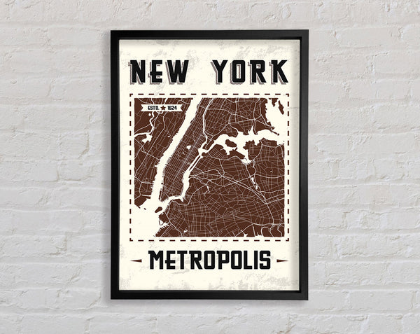 Retro map Of The City 9 Framed Print