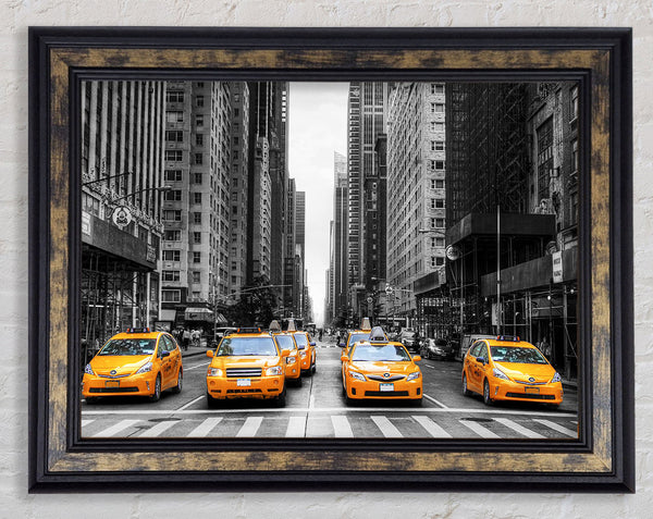 Yellow Cab Line Up Streets Framed Print
