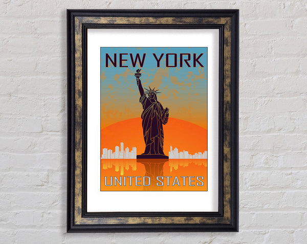 Orange Blue Statue of Liberty Framed Print