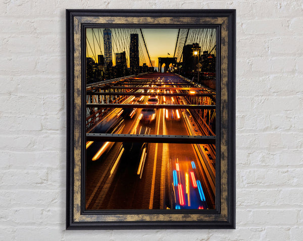 Speed Of Light On Brooklyn Bridge 1 Framed Print