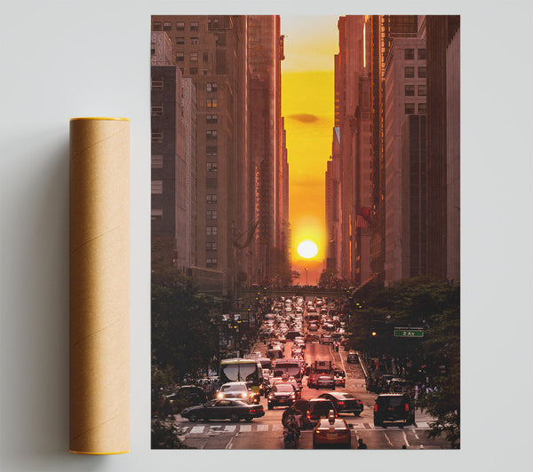 Sunset Through The Streets Of Nyc Print