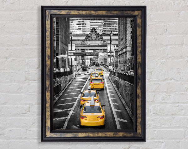 Yellow Cab Line Up Framed Print