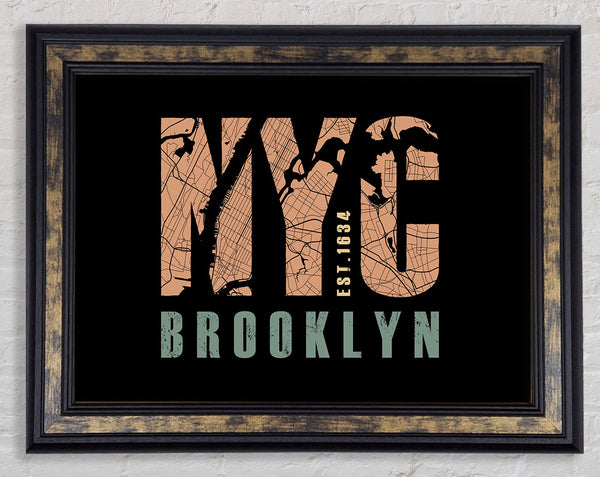 Retro map Of The City 5 Framed Print