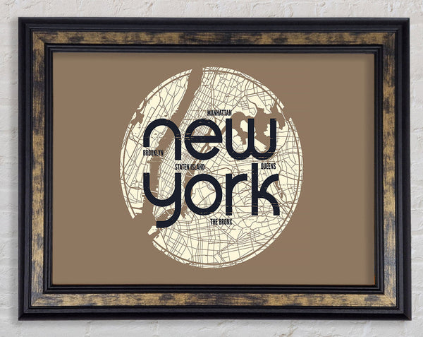 Retro map Of The City 6 Framed Print