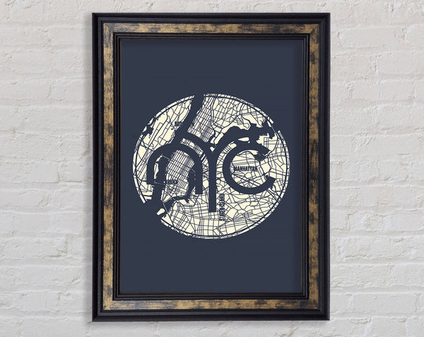 Retro map Of The City 2 Framed Print