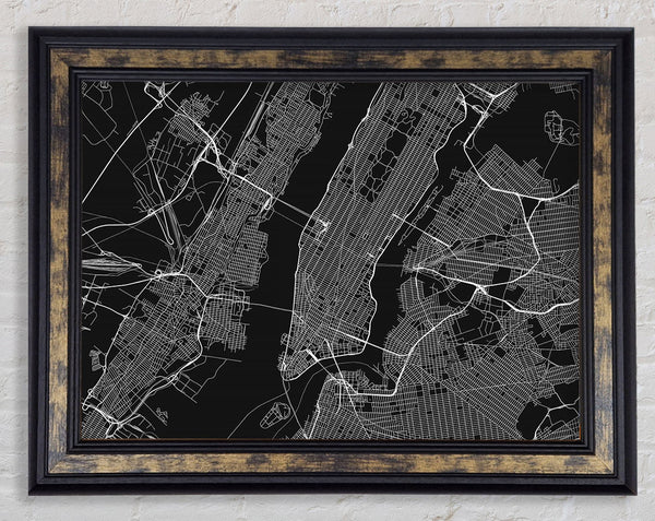 Retro map Of The City 1 Framed Print