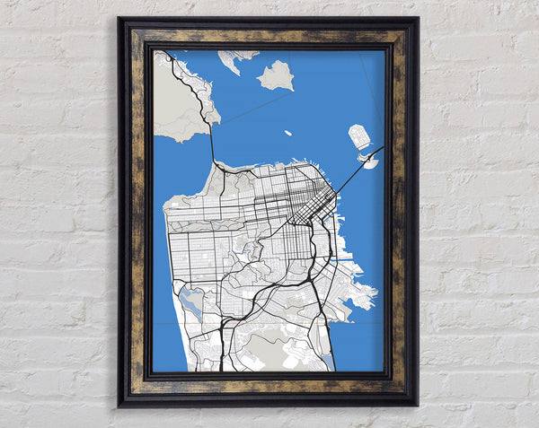 Retro map Of The City 3 Framed Print
