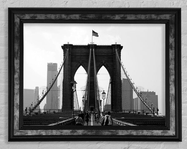 Cycling To The City Through Brooklyn Bridge Framed Print