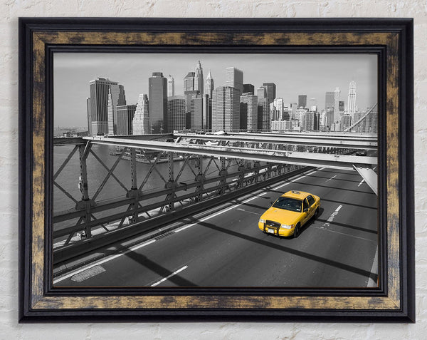 Yellow Cab On Brooklyn Bridge 1 Framed Print