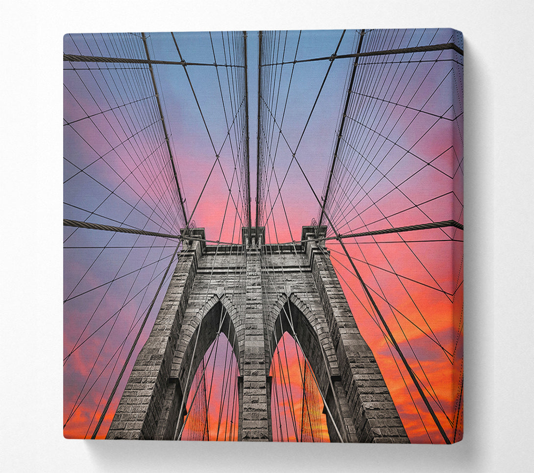  A Canvas Print of Fire Skies Above Brooklyn Bridge Canvas Print