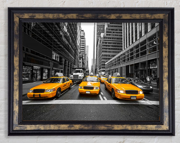 Yellow Taxi Cabs In NYC Framed Print
