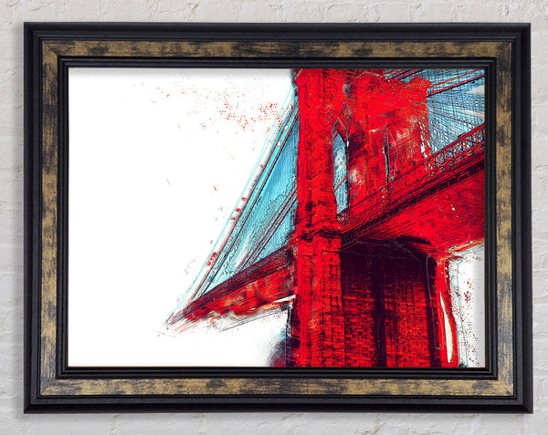 Red Funky Brooklyn Bridge Framed Print