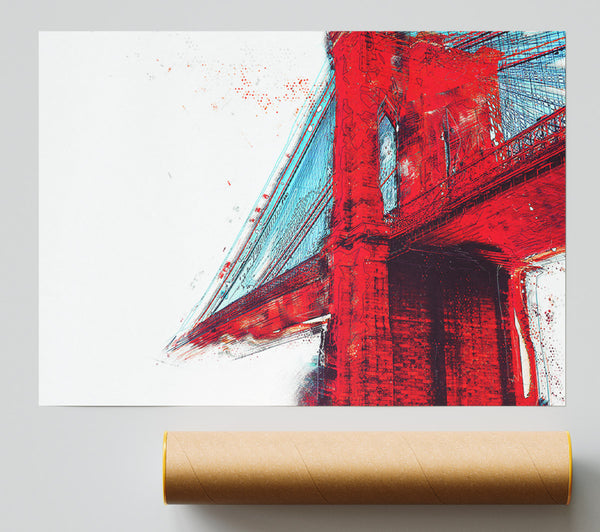 Red Funky Brooklyn Bridge Giclee Print