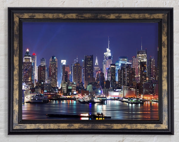 NYC Harbour At Night Framed Print