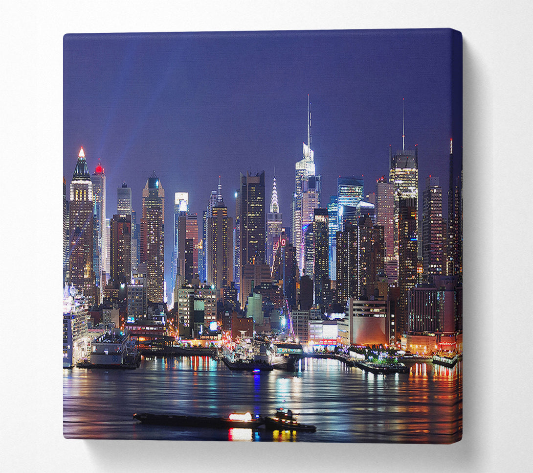 A Canvas Print of NYC Harbour At Night Canvas Art