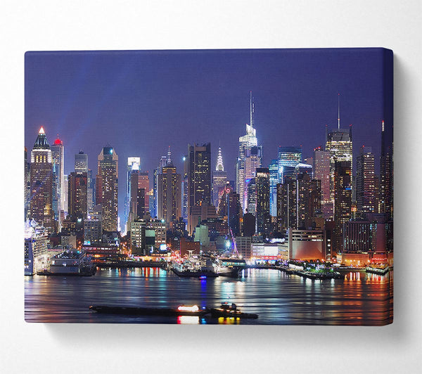  A Canvas Print of NYC Harbour At Night Canvas Art