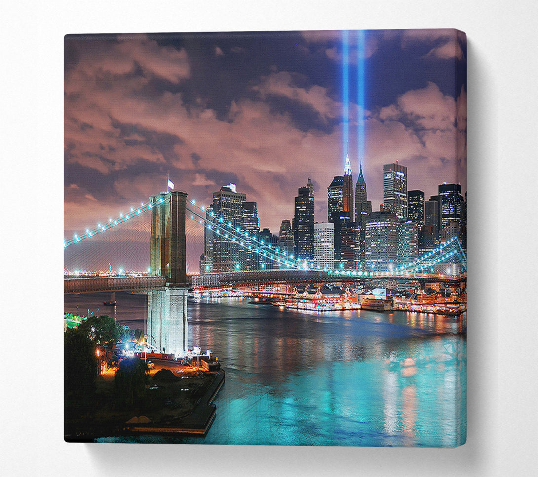  A Canvas Print of Stunning City Lights Over The Brooklyn Bridge Canvas Wall Art