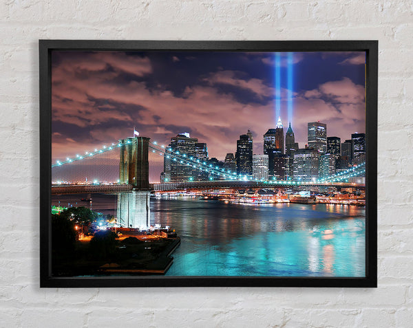 Stunning City Lights Over The Brooklyn Bridge Framed Print