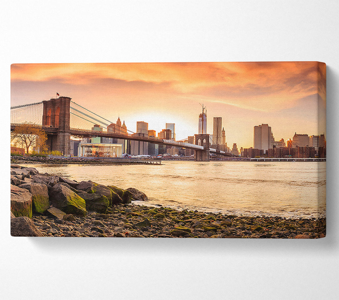  A Canvas Print of As The Sun Comes Up Over The Brooklyn Bridge Canvas Print