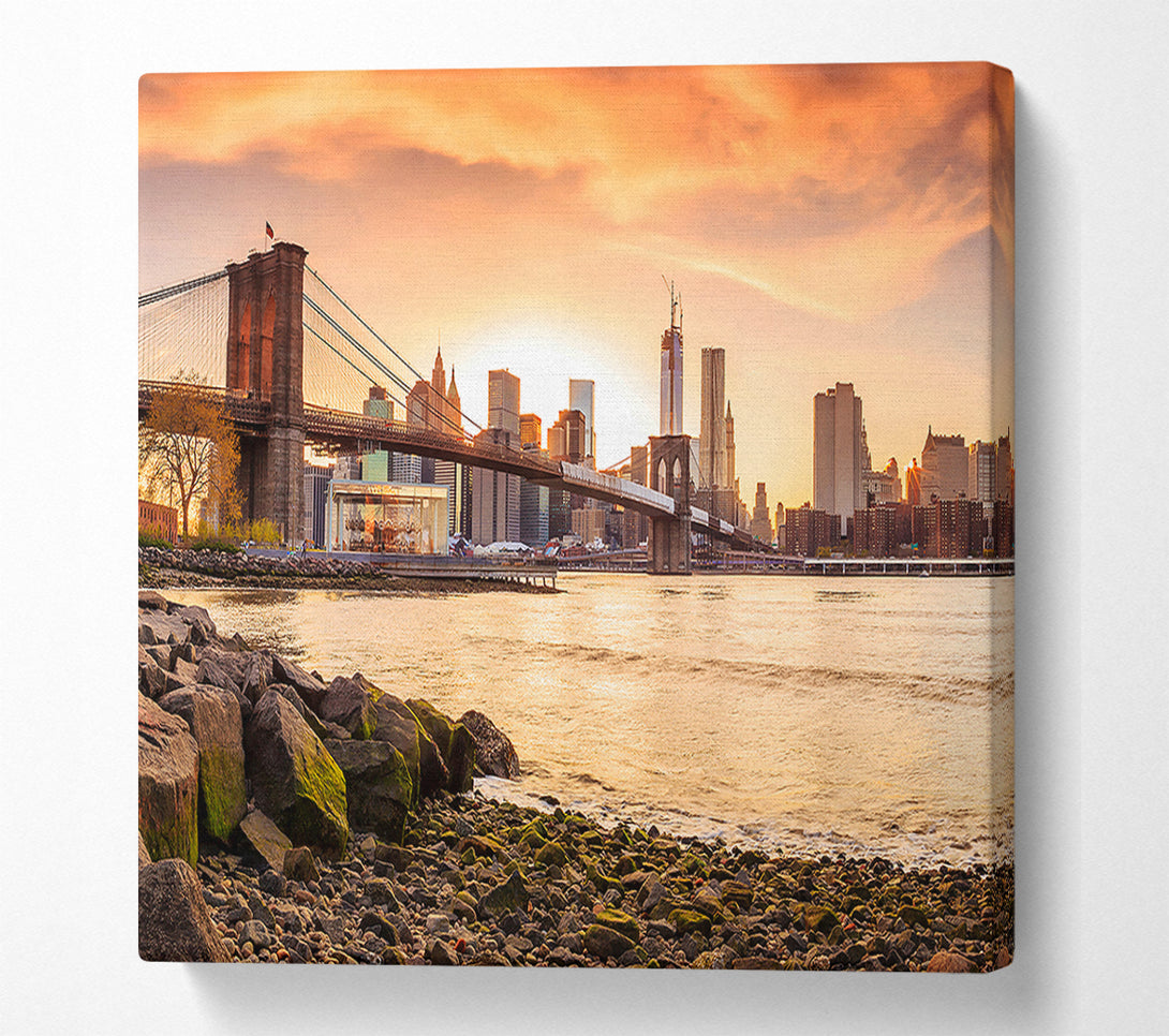  A Canvas Print of As The Sun Comes Up Over The Brooklyn Bridge Canvas Print