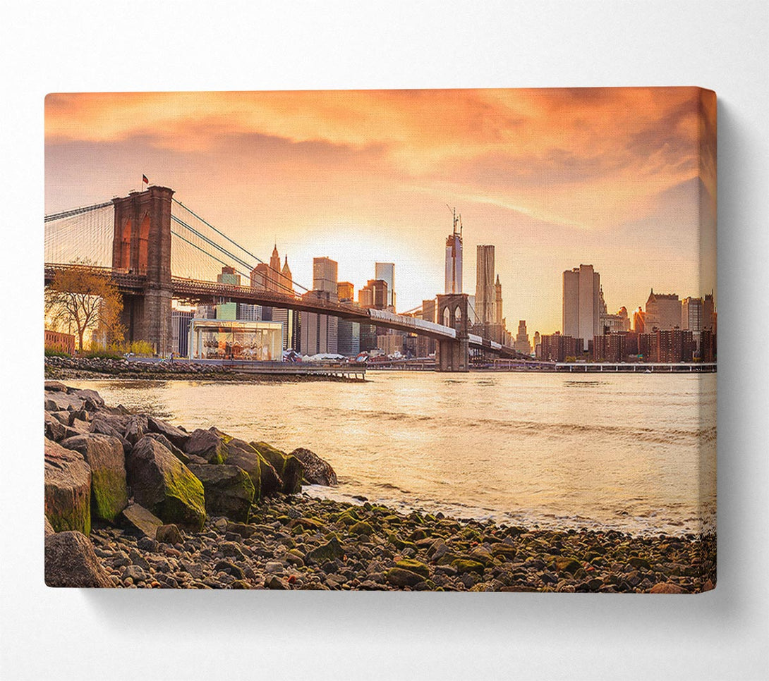  A Canvas Print of As The Sun Comes Up Over The Brooklyn Bridge Canvas Print