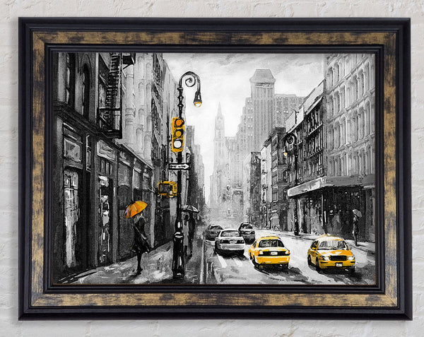 Yellow Cabs In The Streets Of NYC Framed Print