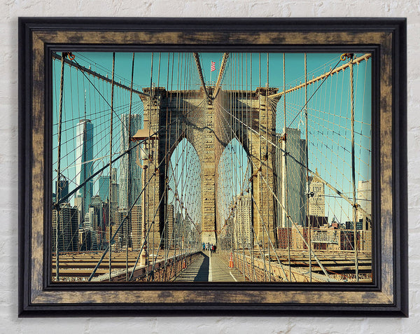 Walking Through The Brooklyn Bridge Framed Print