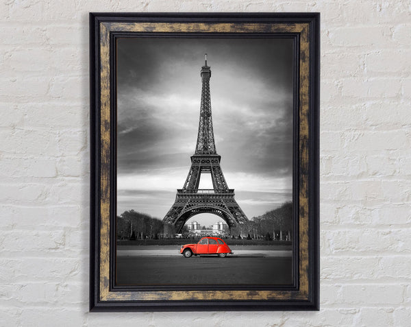 Eiffel Tower Red Car Framed Print
