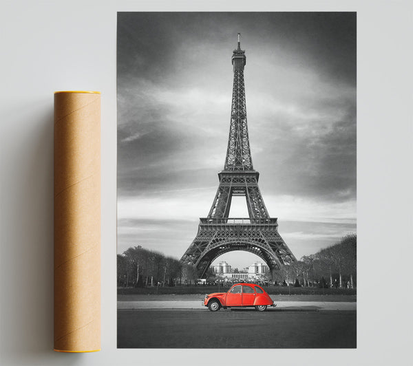 Eiffel Tower Red Car Poster