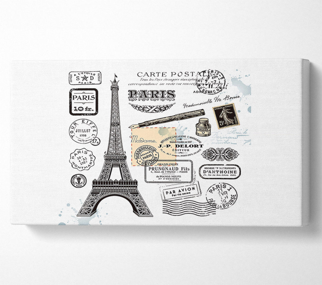  A Canvas Print of Eiffel Tower Retro Post Canvas Art