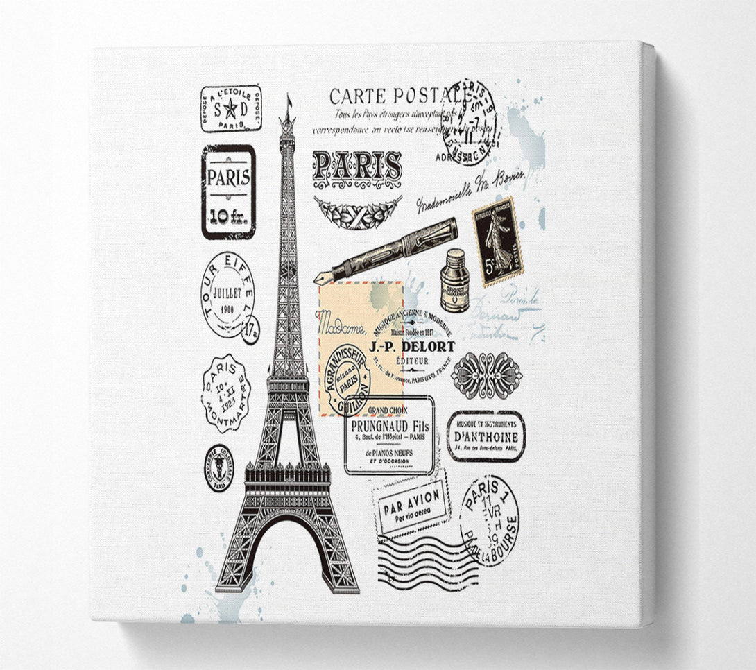  A Canvas Print of Eiffel Tower Retro Post Canvas Art