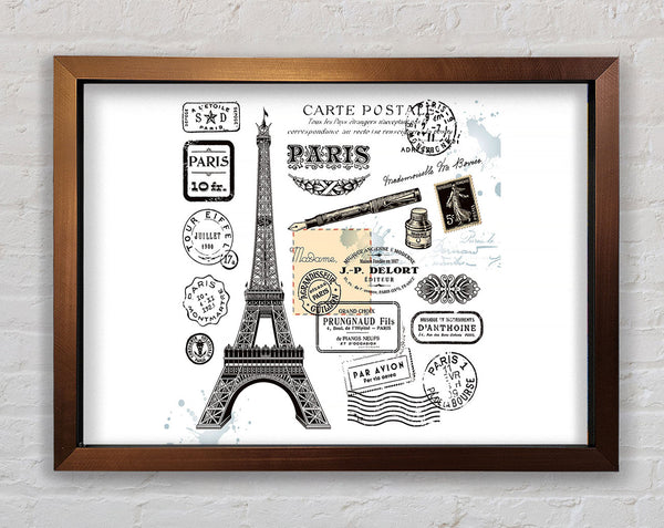 Eiffel Tower Retro Post Framed Print