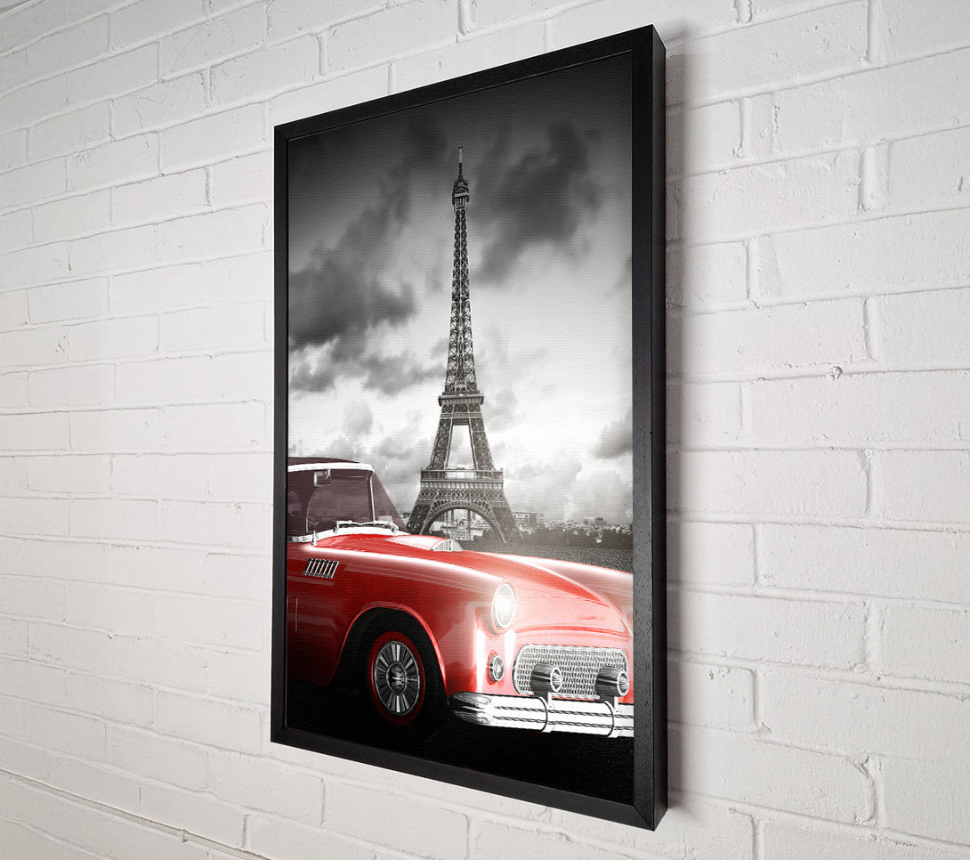  A Canvas Print of Eiffel Tower Retro Car Canvas Print