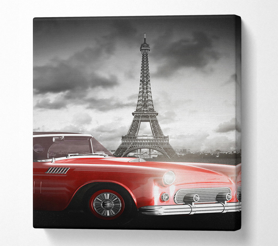  A Canvas Print of Eiffel Tower Retro Car Canvas Print