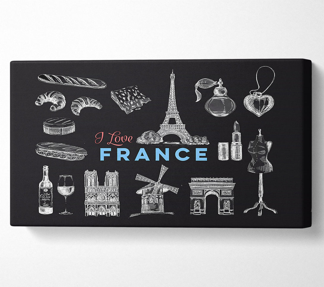  A Canvas Print of I Love France Canvas Wall Art